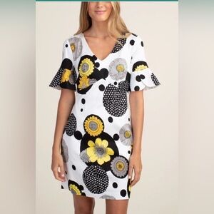 Trina Turk Black, White, and Yellow Floral Midi Dress